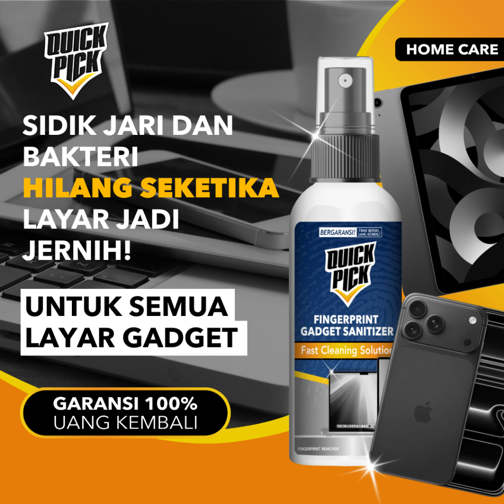 GADGET SANITIZER SPRAY QUICKPICK (FREE MICROFIBER) Semprotan Pembersih Noda Bekas Finger Layar 60ML 