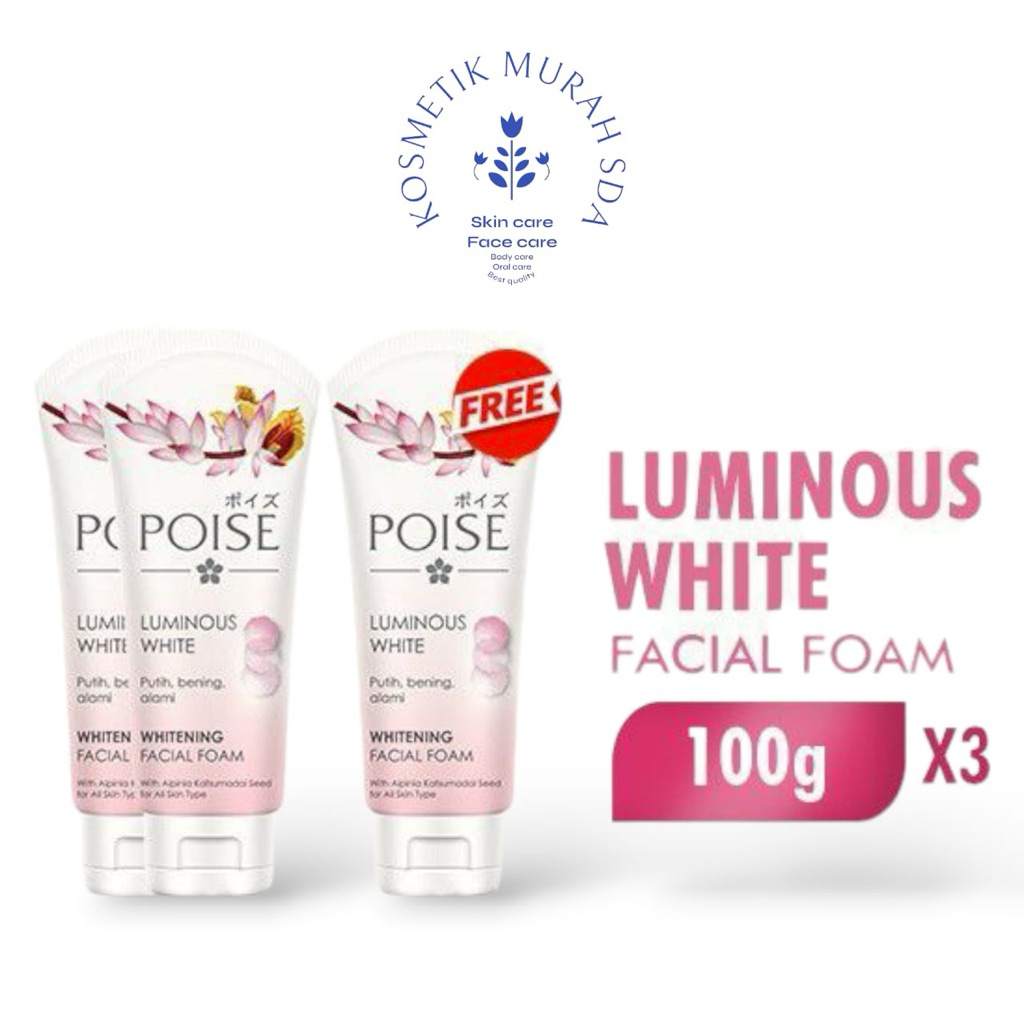 (paket hemat 3 pcs) poise facial foam luminous white 100 ml