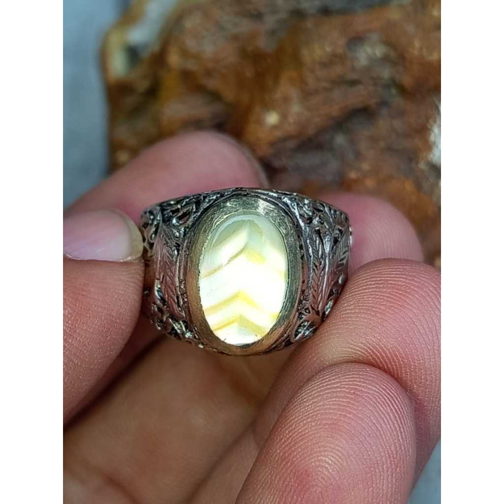 Natural Iris Junder Unik Ring Alpaka Ukir