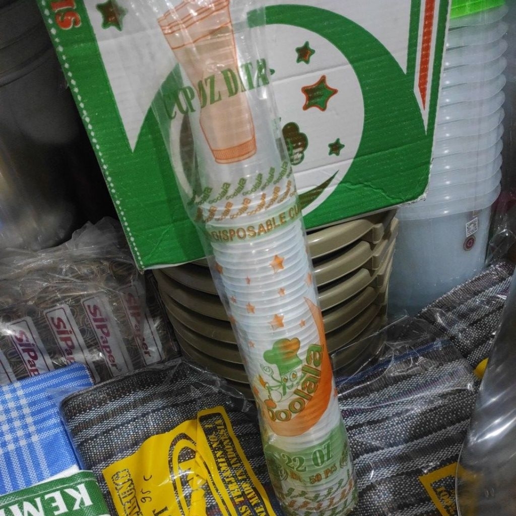 gelas cup es sekali pakai/ cup ooolala ukuran 22 DATAR