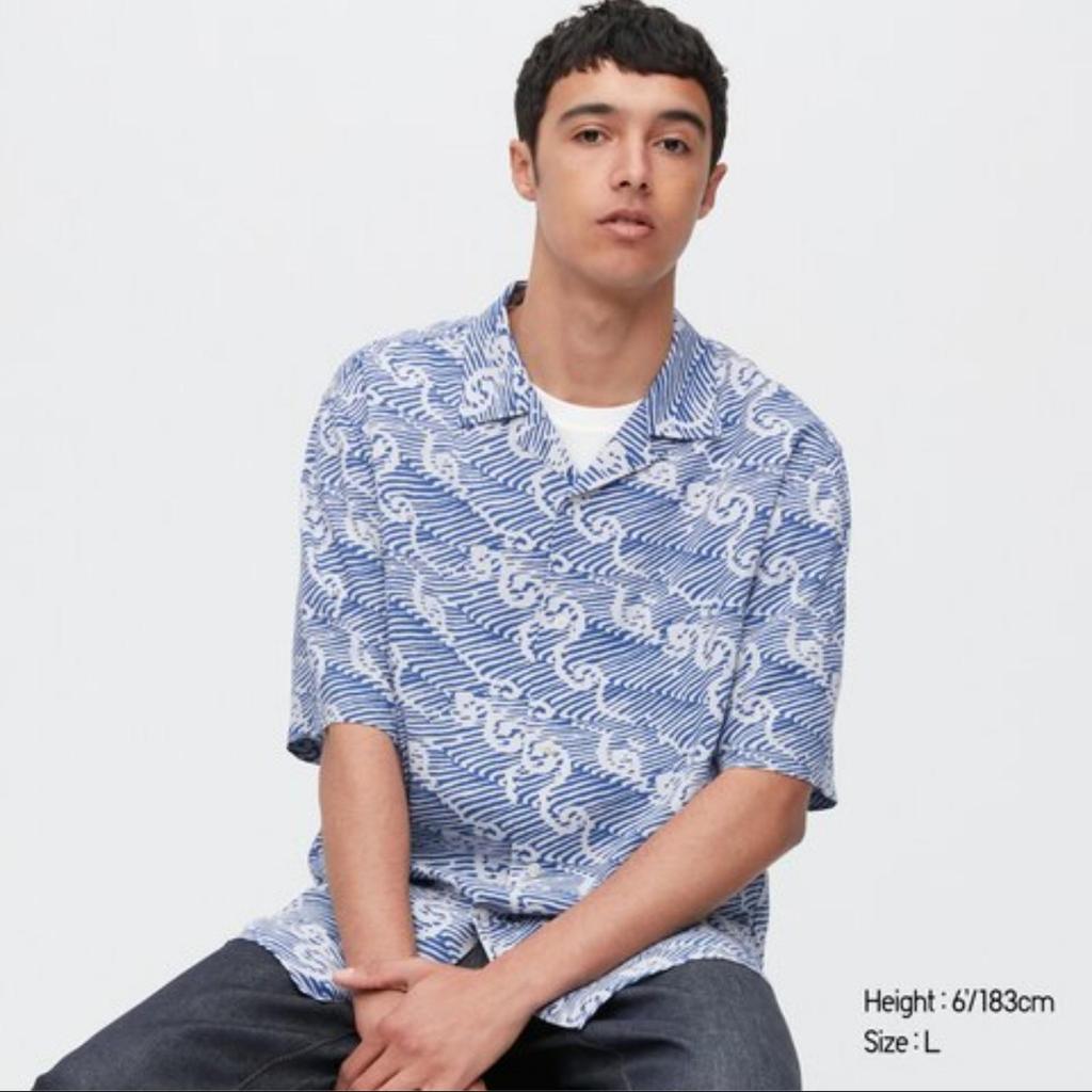Uniqlo Unsodo Open Collar Shirt - Blue - L