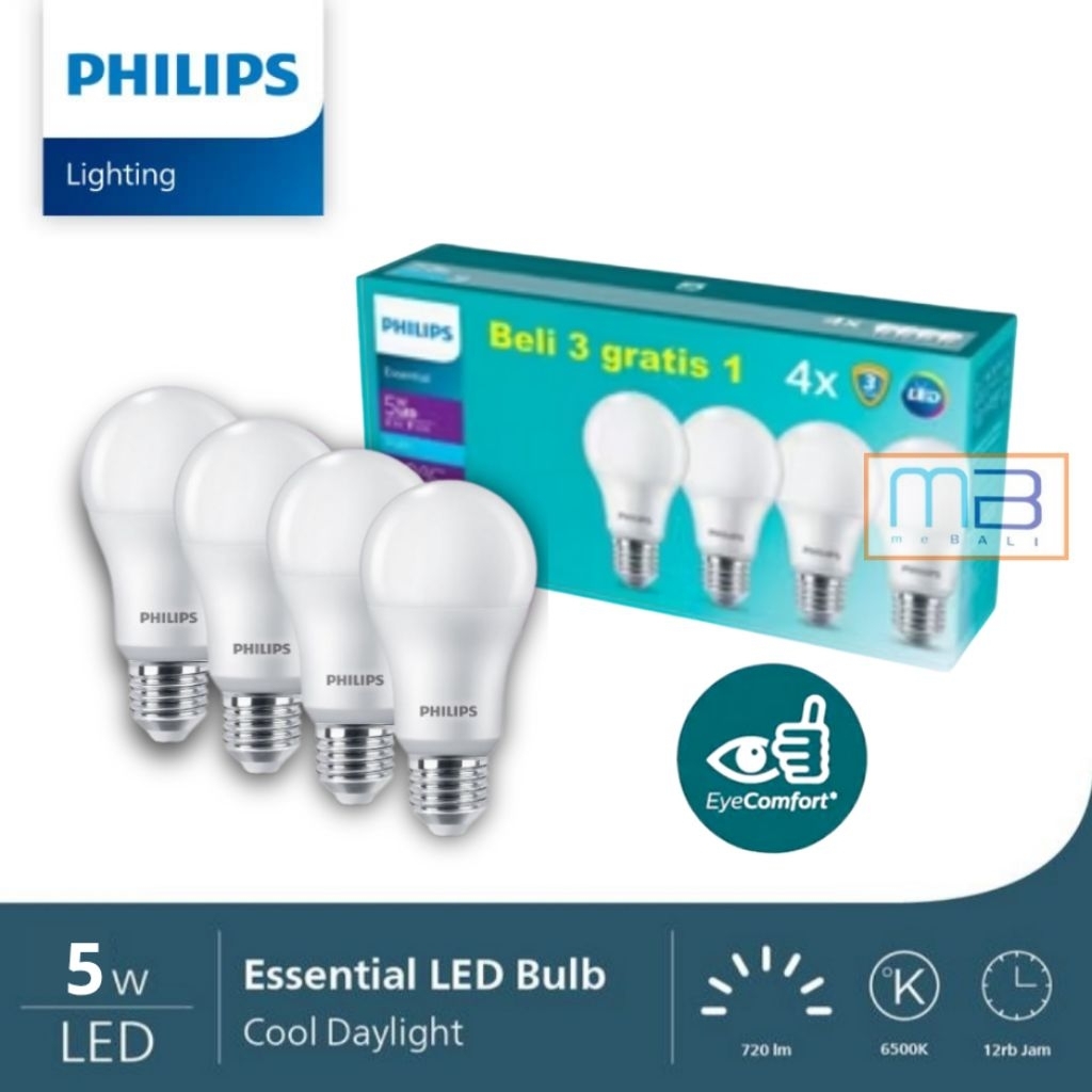 Lampu Philips 5Watt Multipack Bulb Essential Paket 4Pcs