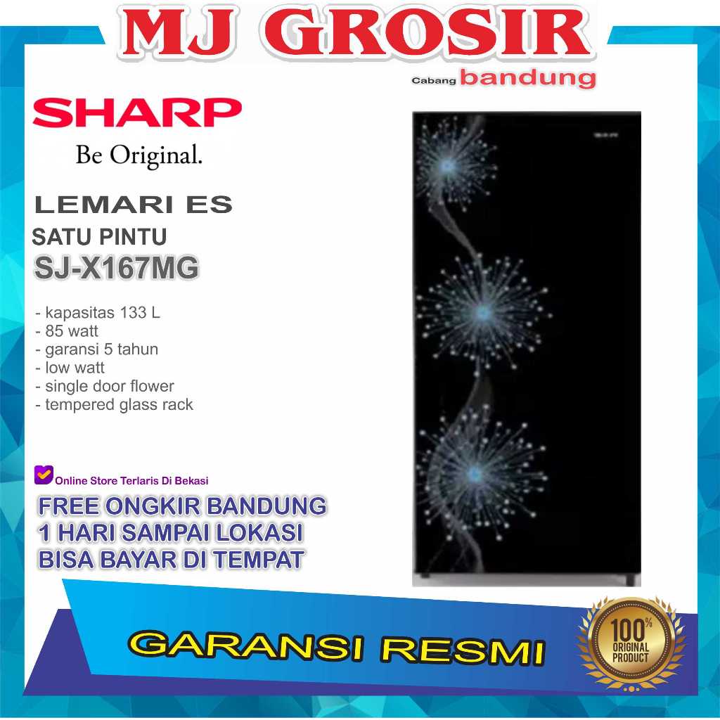 KULKAS SHARP SJ-X 167 MG LEMARI ES 1 PINTU SJX167MG SHINE MAGNEGLASS