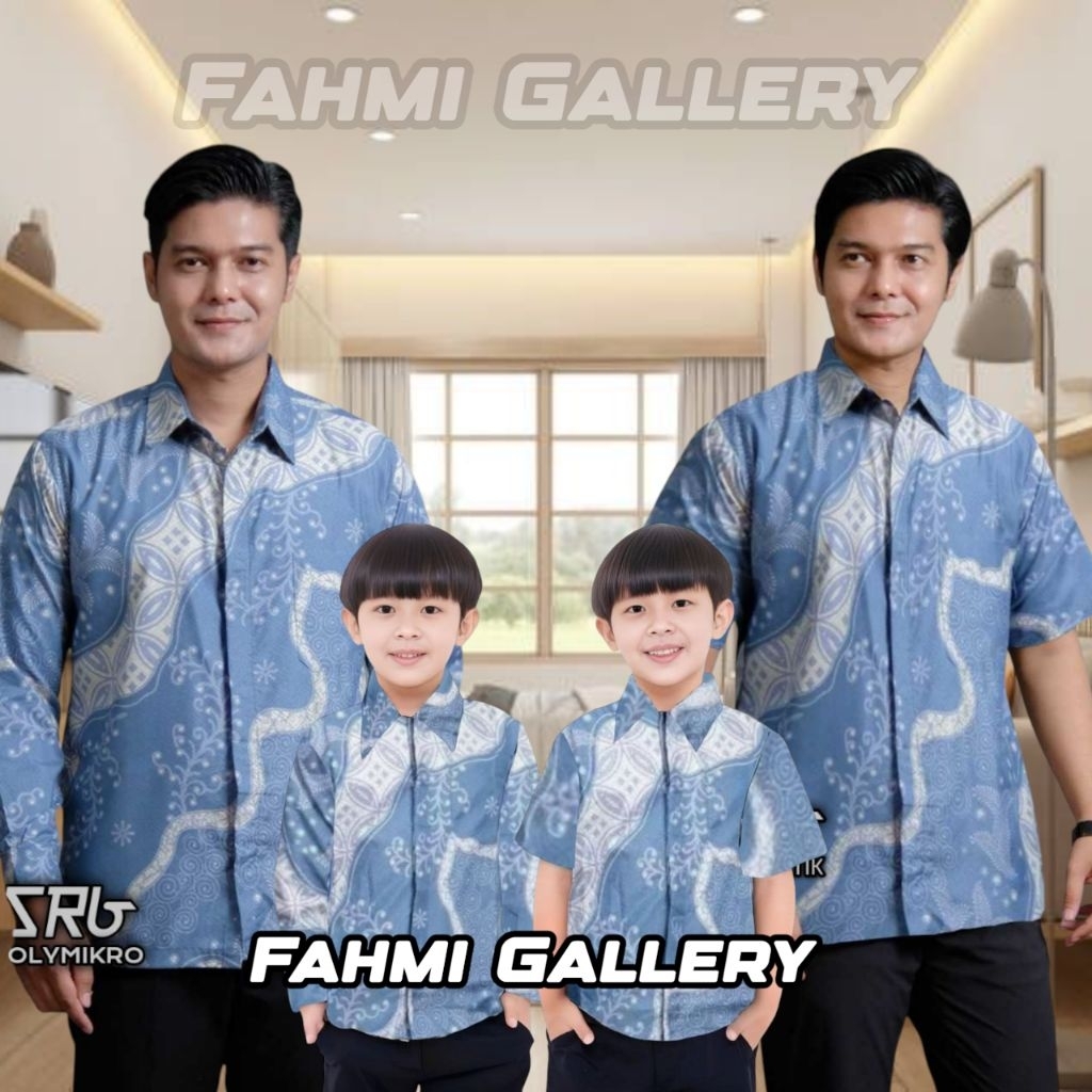 Kemeja Batik Pria Lengan panjang dan pendek - Batik Couple Ayah dan anak laki-laki biru muda soft bl