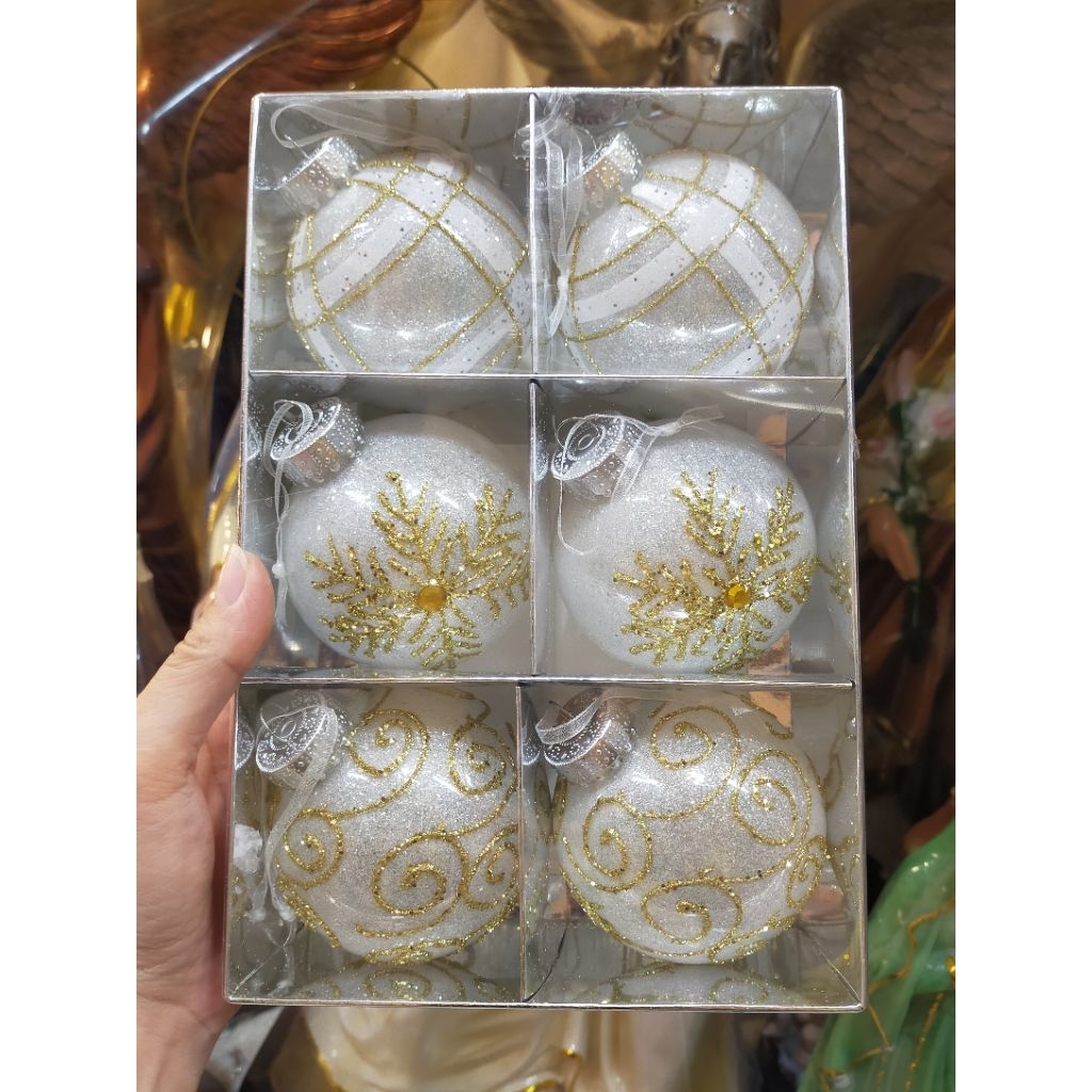 Hiasan Natal Bola 8cm isi 6 P41/2 - Hiasan Natal - Bola Natal  - Bola 8cm - Bola Putih