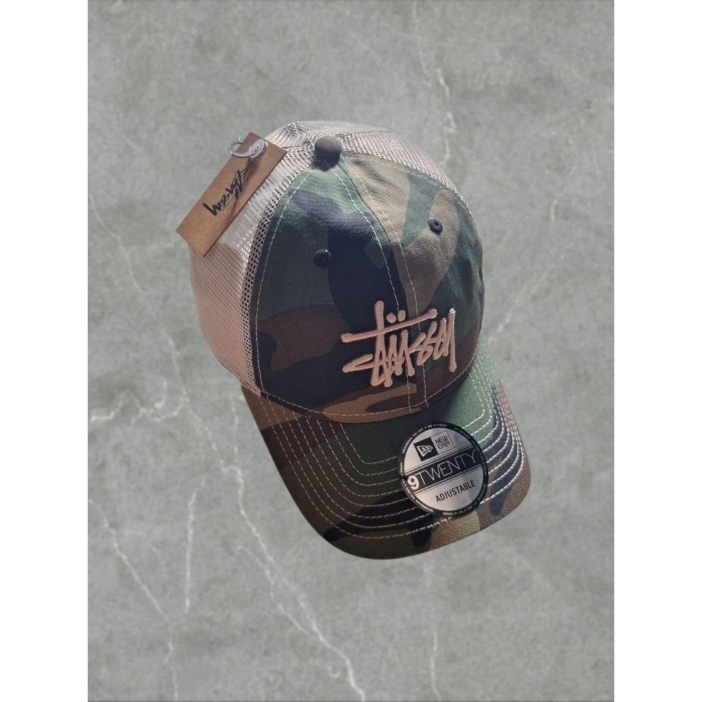 Stussy x New Era 9Twenty Basic Trucker Woodland Camo