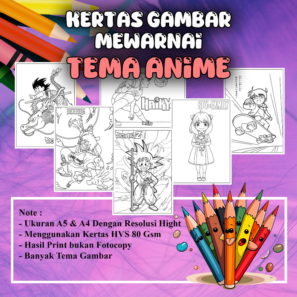 Kertas Gambar Mewarnai Tema ANIME