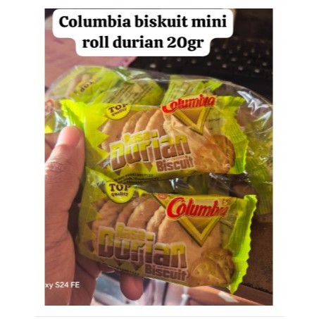 COLUMBIA BISKUIT MINI ROLL DURIAN 20 GRAM  1 PCS  HARGA /PACK