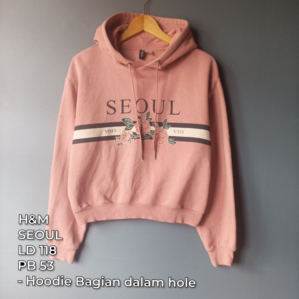 hoodie crop sablon SEOUL branded H&M| oversize bekas pakai second lokal