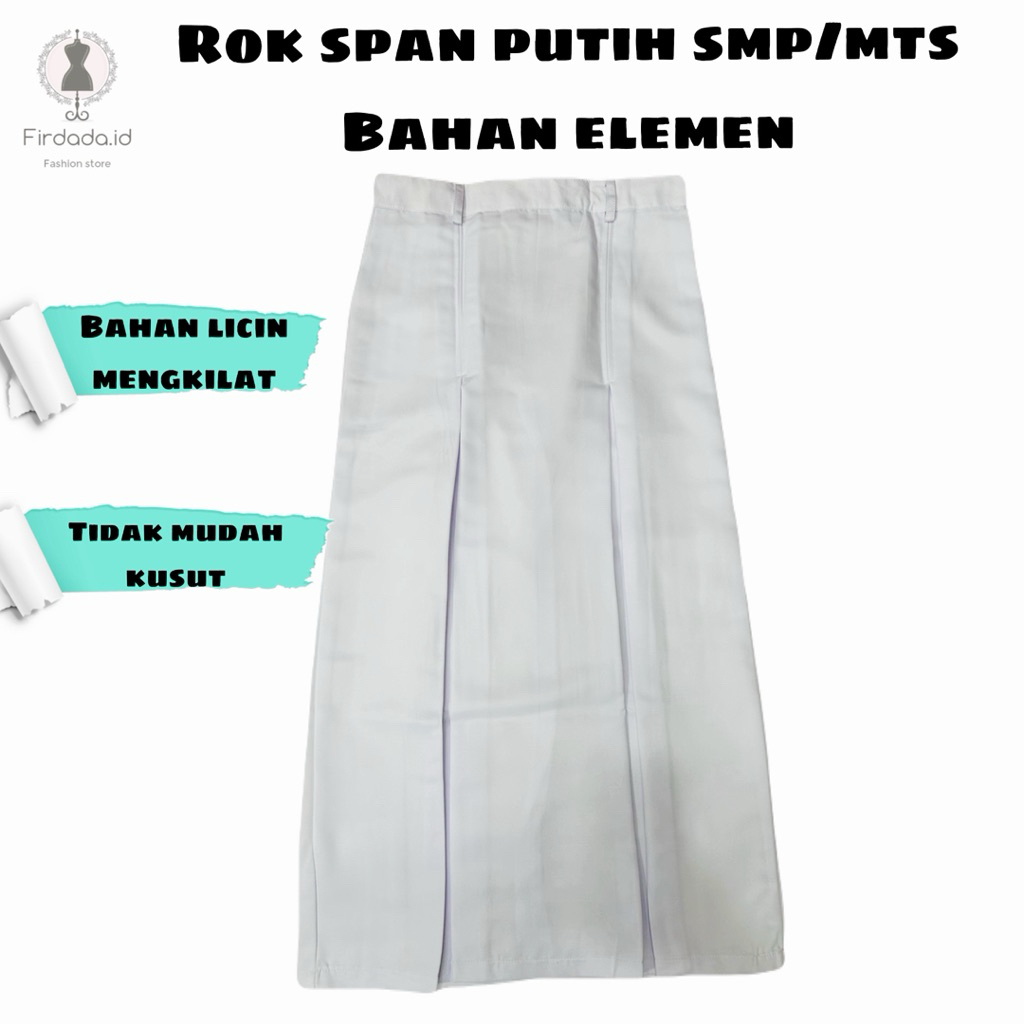 Rok sekolah span putih smp/mts rempel 2 di depan bahan element
