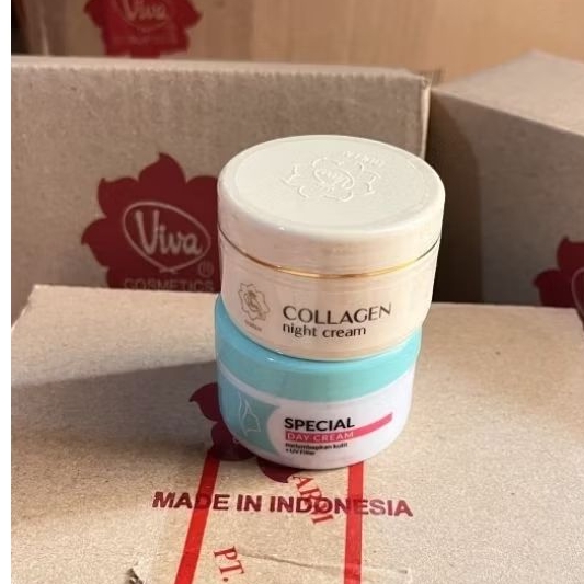 (2 Produk) Viva Cream Siang Day Cream + Viva Cream Malam Collagen Night Cream / Paket Cream Basic Vi