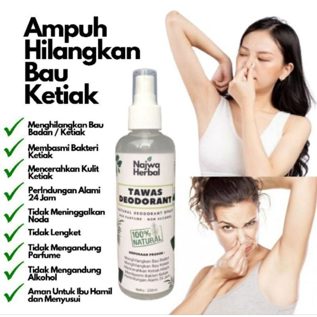 NAJWA HERBAL DEODORANT TAWAS SPRAY MENGHILANGKAN BAU BADAN/KETIAK SEHARIAN 100ML