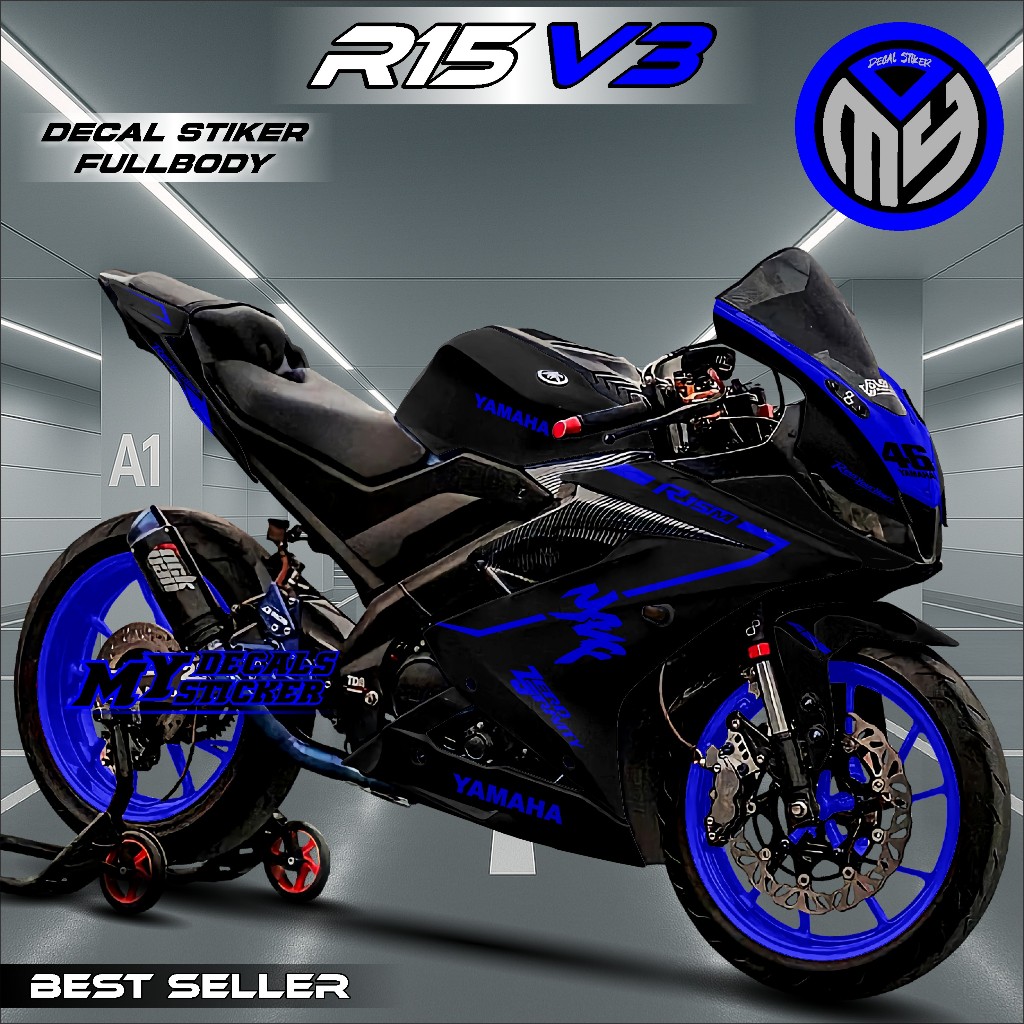 MY Decal Stiker Fullbody R15 V3 Design RACING YZF Hitam / Decal R15 V3 Full Body Desain Bisa Custom