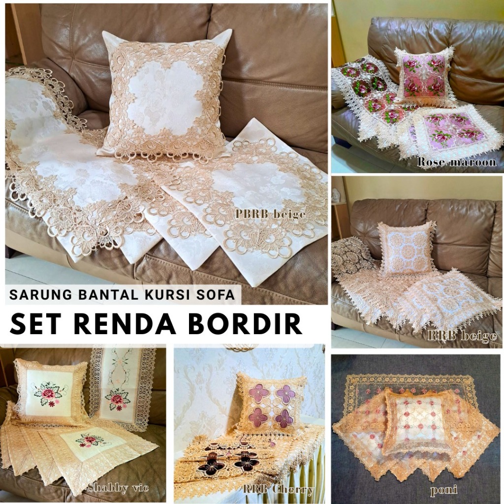 Sarung Bantal Kursi Sofa Tamu Set Bordir Kerancang Mewah 45x45 cm Emas Gold Impor