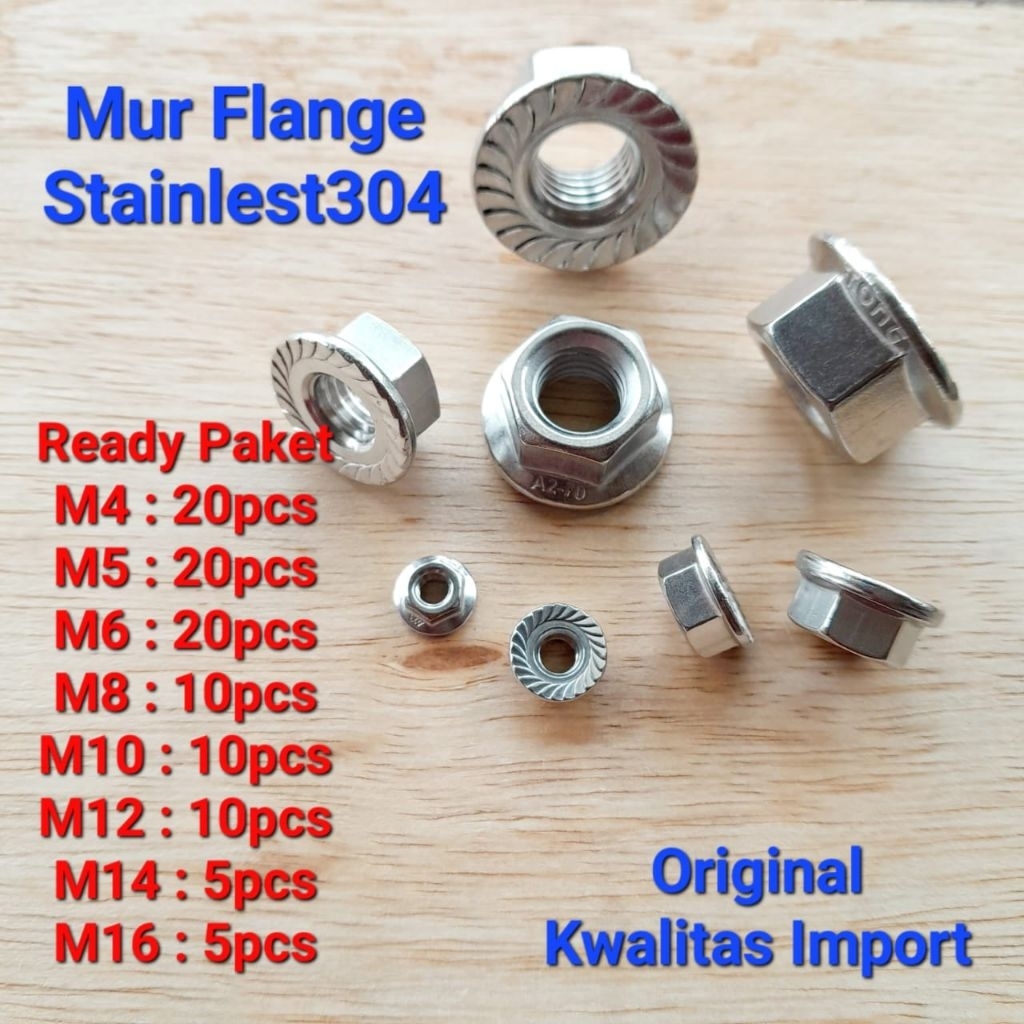 Mur flange stainlest304 | Mur topi stainlest | flange nut Mur stainlest M4 M5 M6 M8 M10 M12 M14 M16