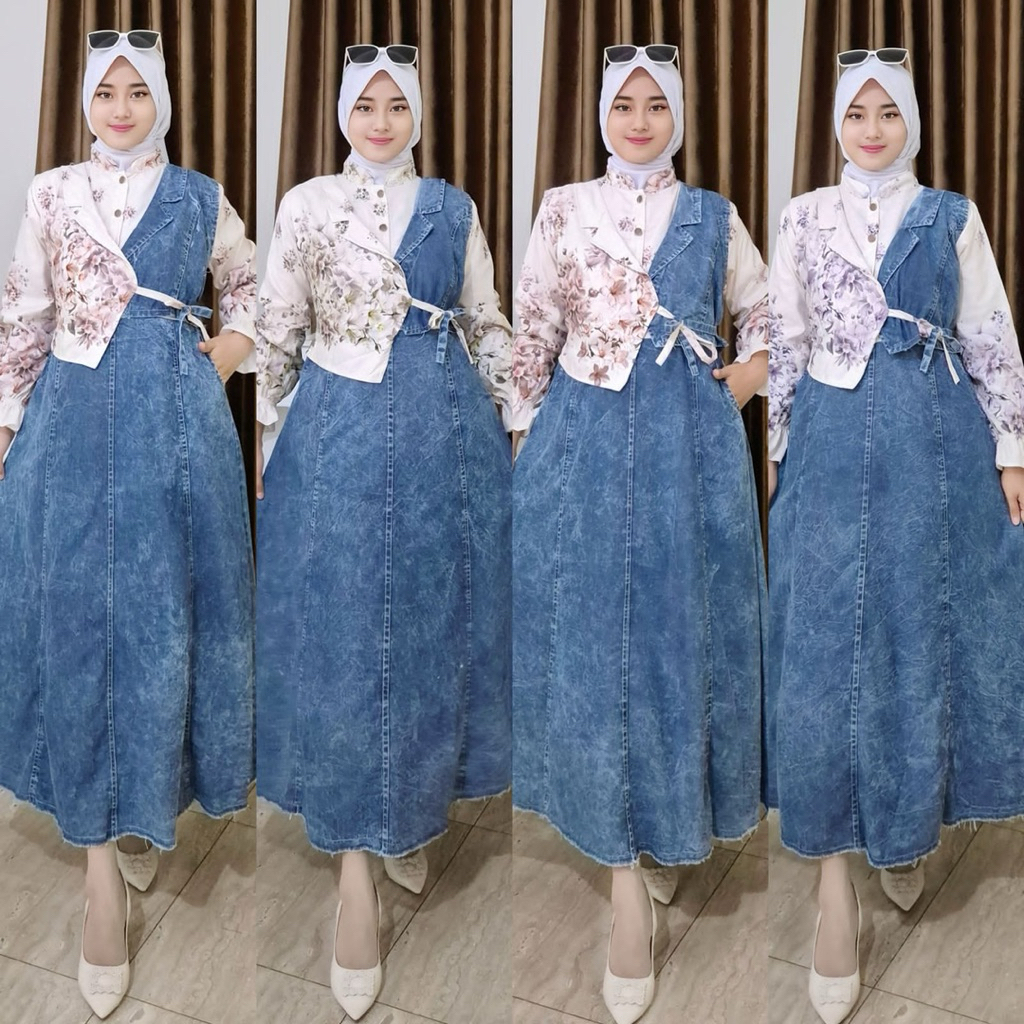 Dress Jeans Wanita Lengan Panjang