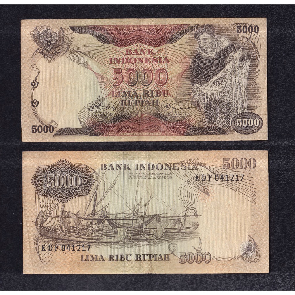 Uang kuno 5000 rupiah  tahun 1975 'Nelayan Penjala Ikan ...