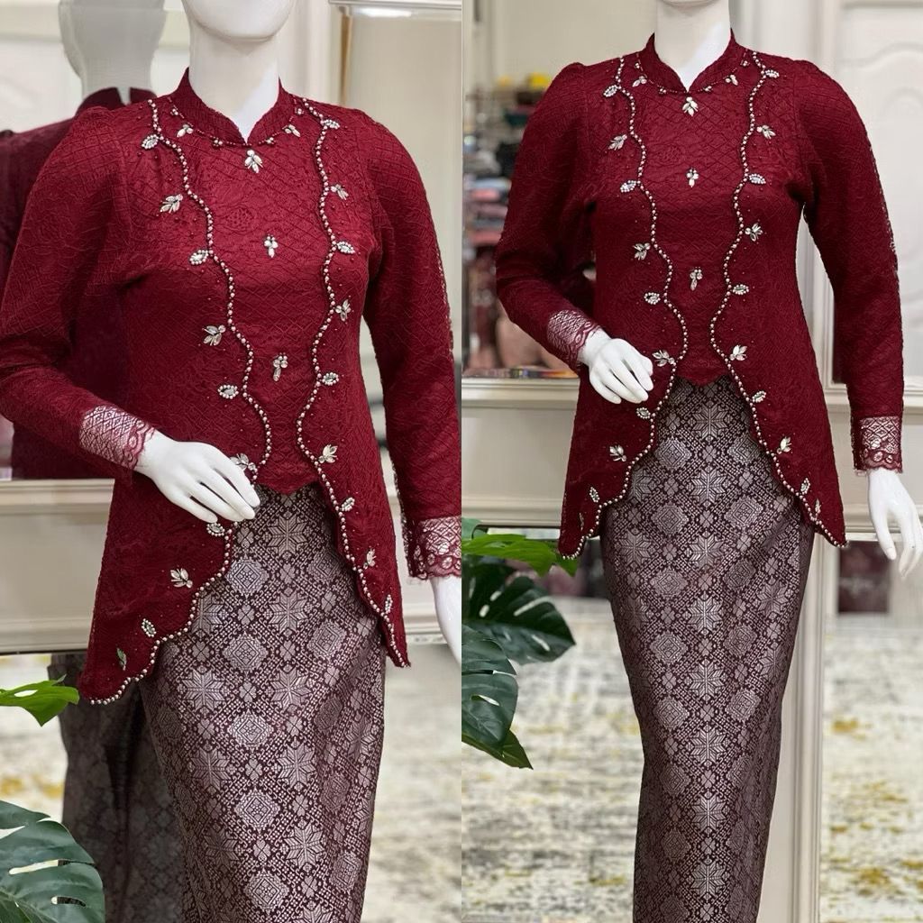 Kebaya Modern kebaya wisuda model miska kerah sanghai kombinasi payet ( FREE HIJAB)