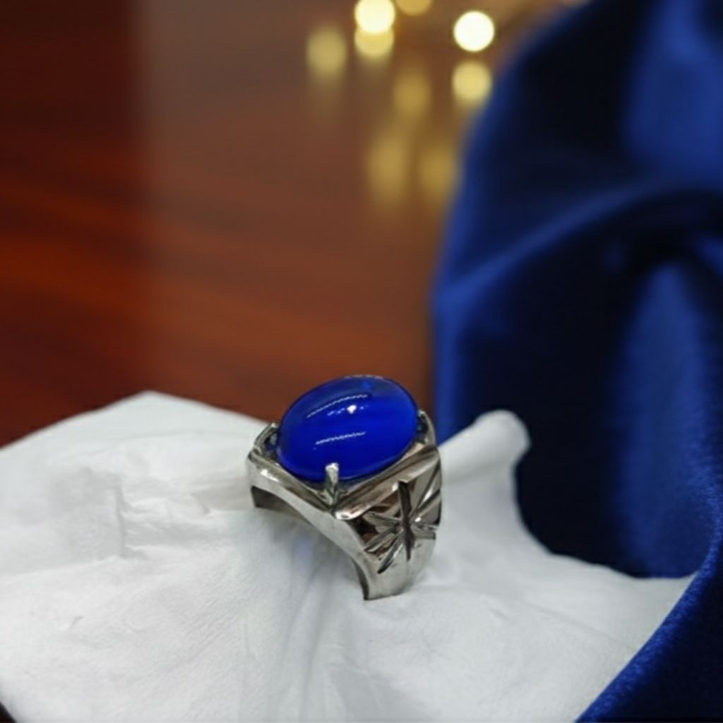 cincin batu blue cyclops papua ring monel mewah