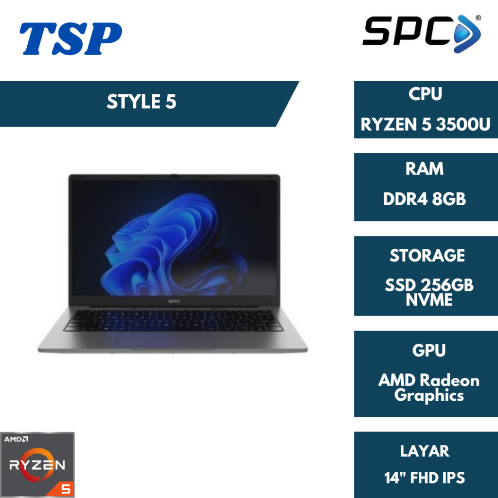 LAPTOP SPC STYLE 5 RYZEN 5 3500U 8GB 256GB DOS 14'' FHD IPS GREY