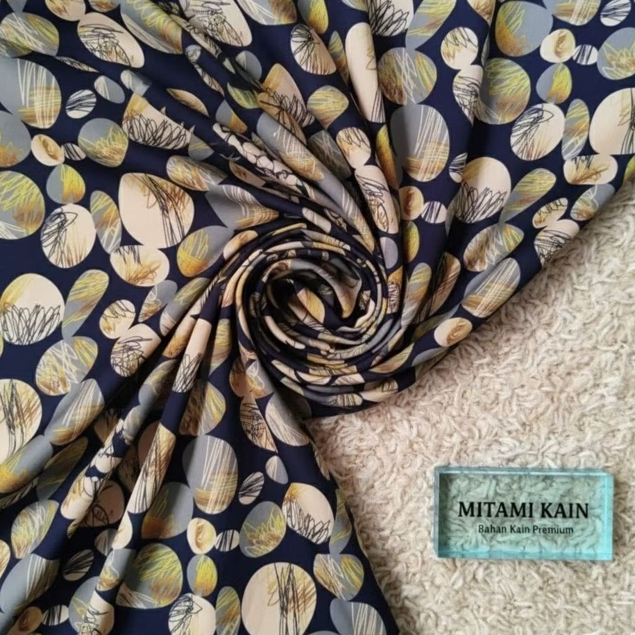 Kain Satin Maxmara Premium Motif Abstrak Lingkaran – Lembut, Elegan & Mewah (Harga Kain Per½ Meter)Z