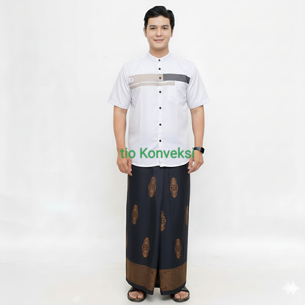 setelan sarung Koko sarko dewasa baju koko motif Yordan lengan pendek