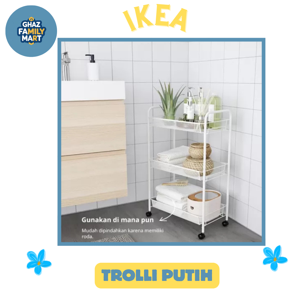 IKEA HORNAVAN Troli, putih, 26x48x77 cm