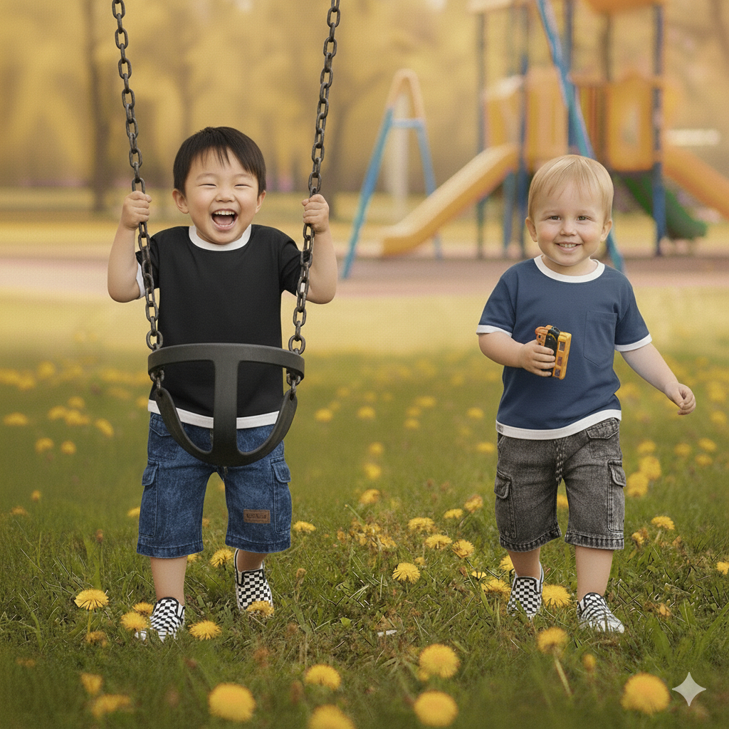 BRAVEKIDS FASHION TWO LAYER SETELAN ANAK UMUR 1-5 TAHUN - T SHIRT KATUNN 24s & CELANA UNION DRILL KA