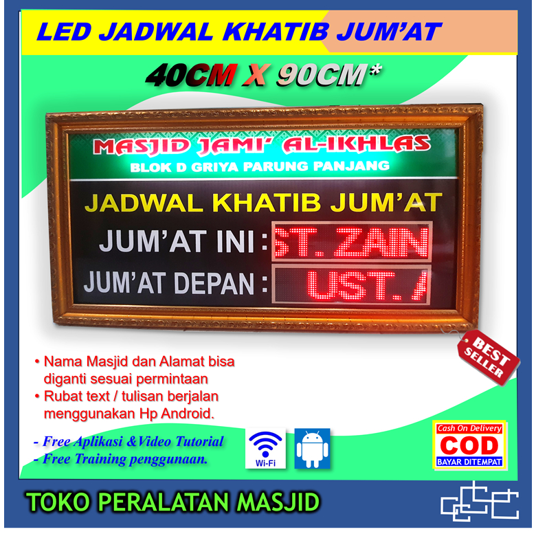 led papan khatib masjid musholla jadwal petugas sholat jumat digital muadzin imam masjid K-005
