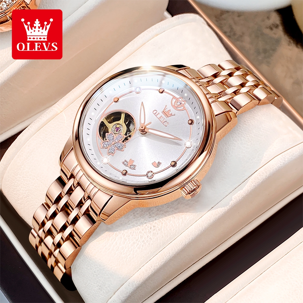 OLEVS Jam Tangan Automatic Wanita Original Anti Air Mewah Fashion Rose Gold Women Watch Mod