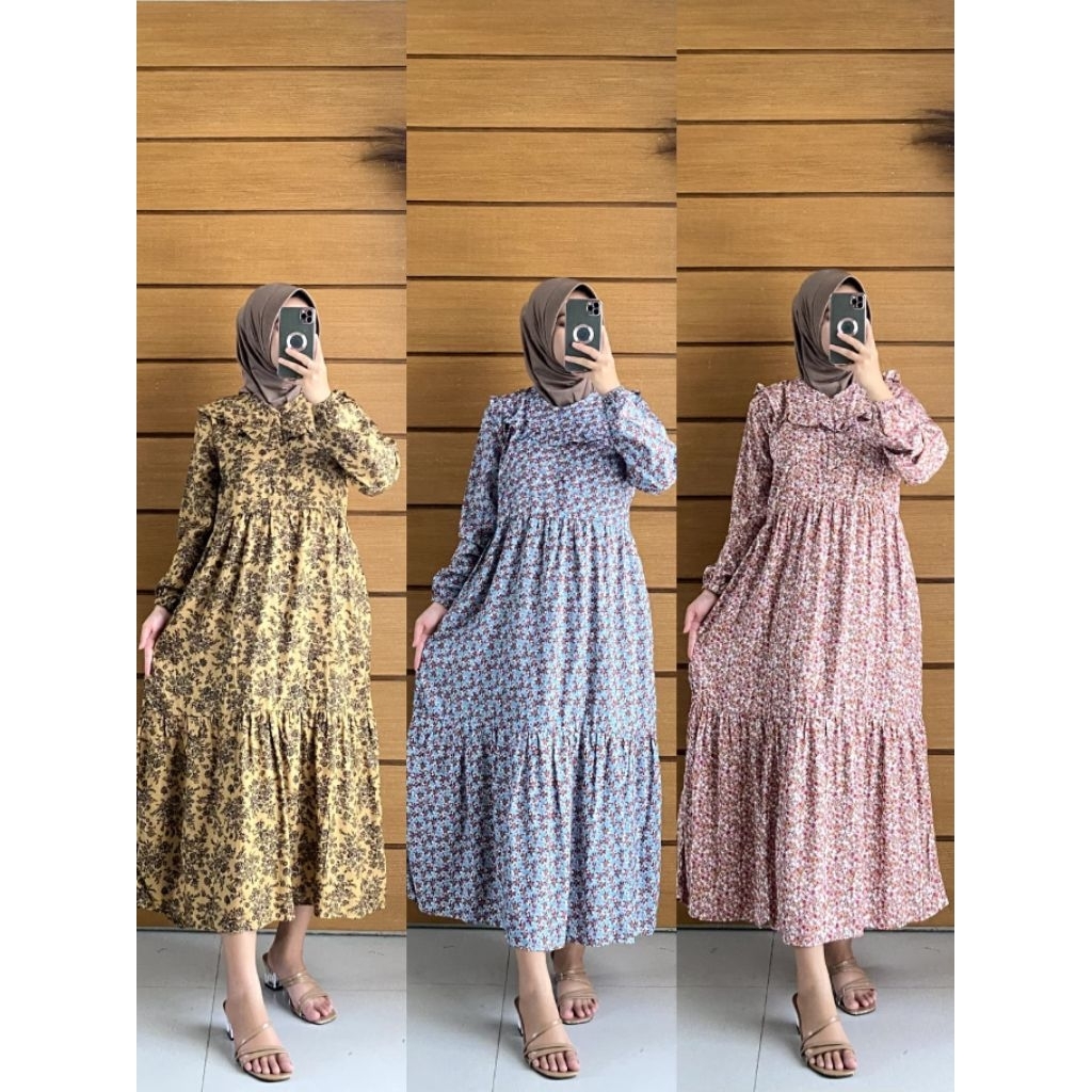 Dress Rempel Dada Gamis Susun Simpel Dress Flowy Rayon Gamis Rampel Dada