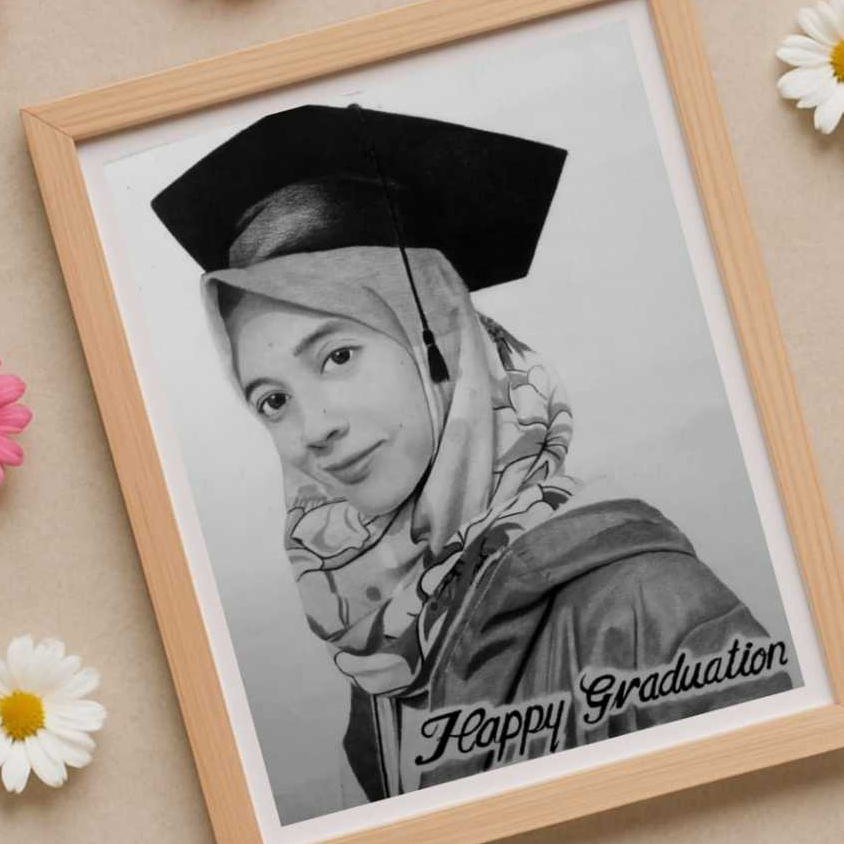 Lukisan/Sketsa Wajah Pensil Hitam Putih (free Bingkai/frame) ukuran A4