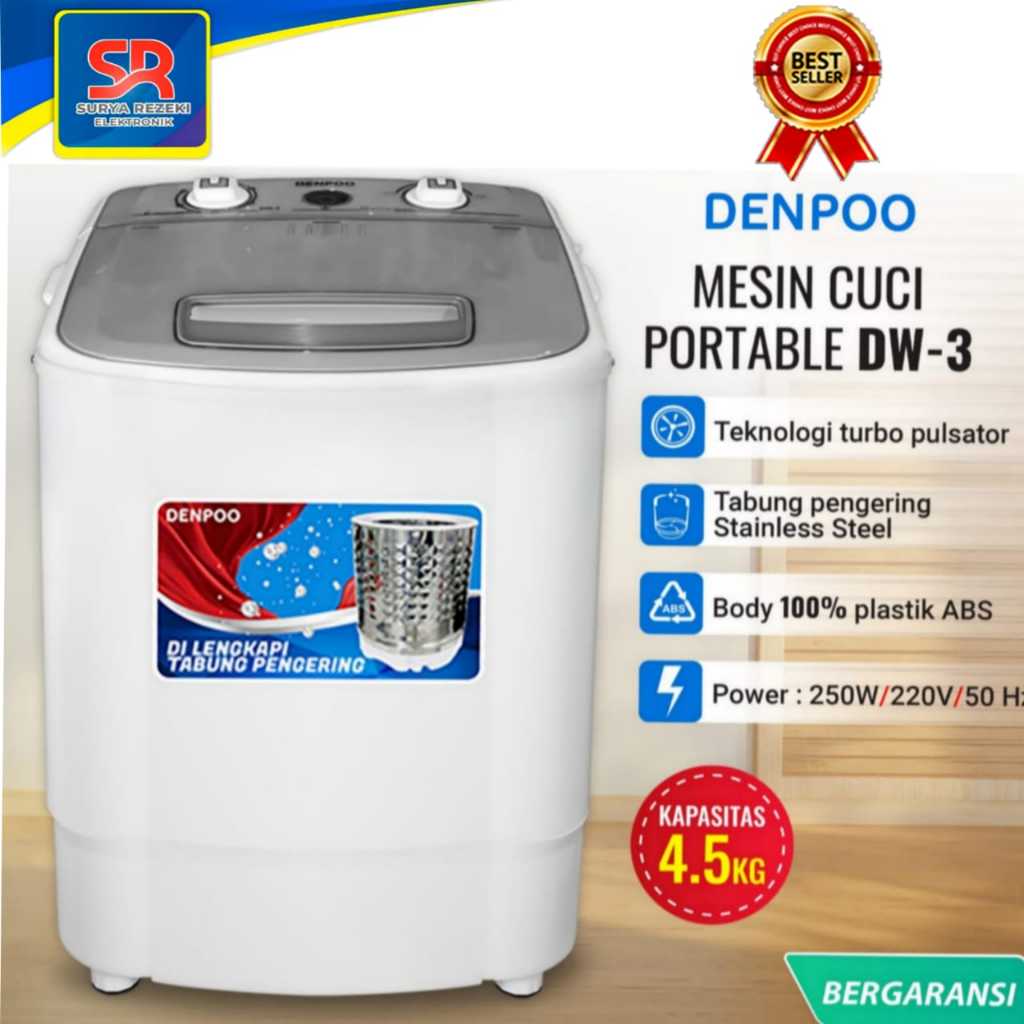 MESIN CUCI MINI DENPOO PORTABLE WASH & SPIN -DW 3 ( 4,5KG )