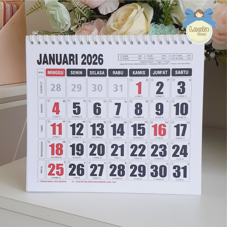 Kalender Meja Kerja 2026/Kalender Kerja Meja 2026/Kalender Duduk 2026/Kalender LENGKAP