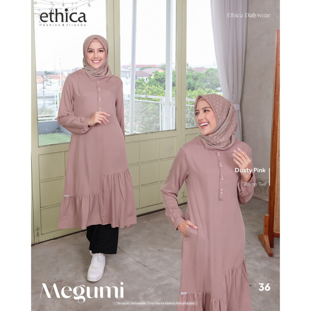 Ethica Tunik Cantik Dusty Pink Black megumi 36