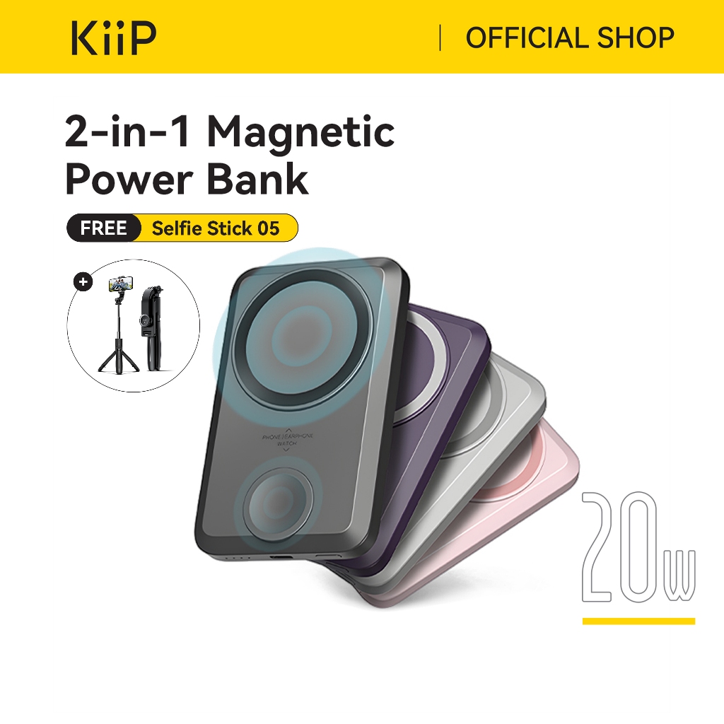 KiiP Wireless EW31 2in1 Power Bank Wireless Magnetic Powerbank Iwatch 10000 mAh Type C PD Fast Charg
