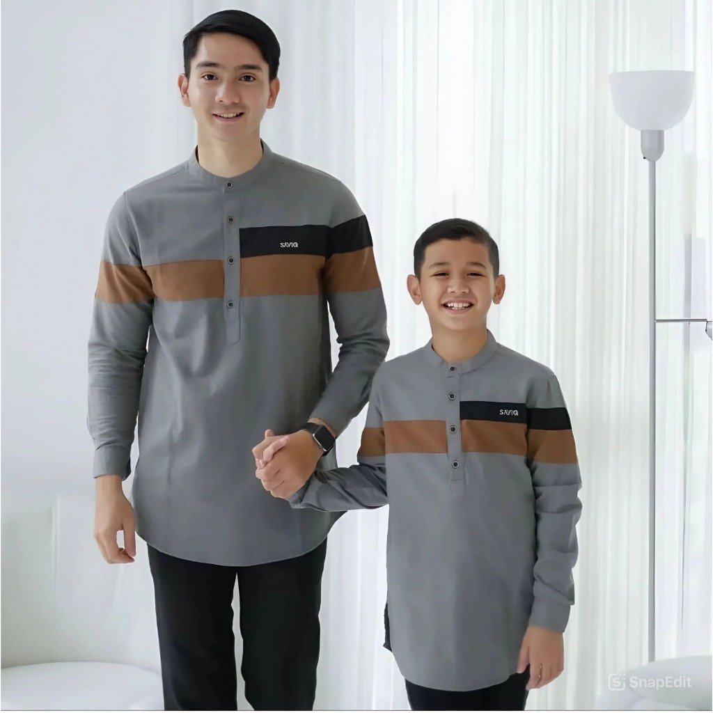 Koko Kurta Couple Ayah dan Anak Saviq Lengan Panjang Katun Kombinasi Terbaru