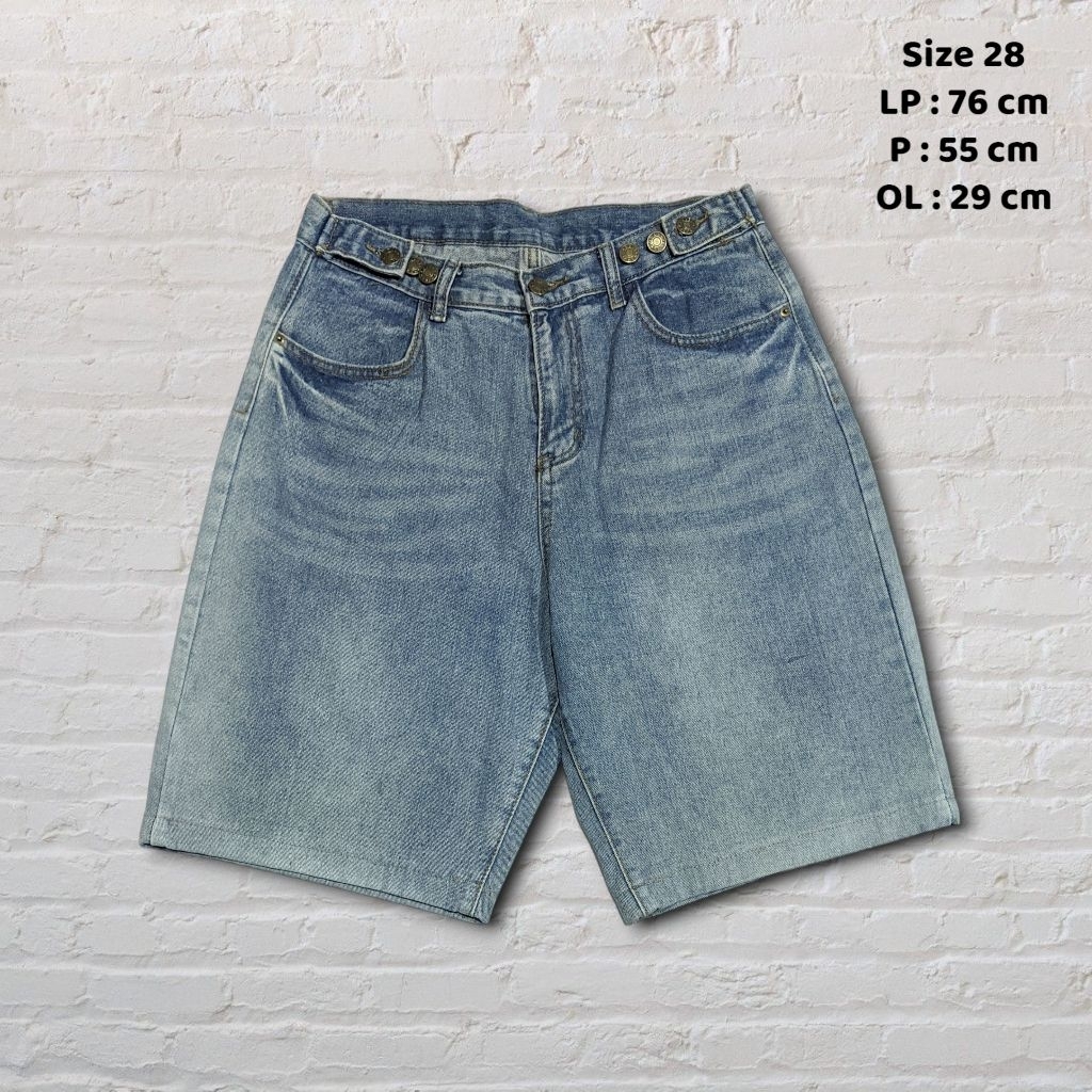 Size 28 Celana Pendek Shortpants Jeans Blue Washed Fading  Second Preloved #CP126