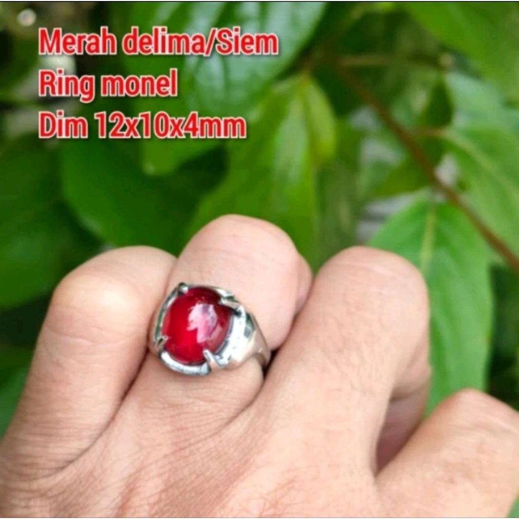 CINCIN WANITA BATU MERAH DELIMA RING MONEL CEWEK