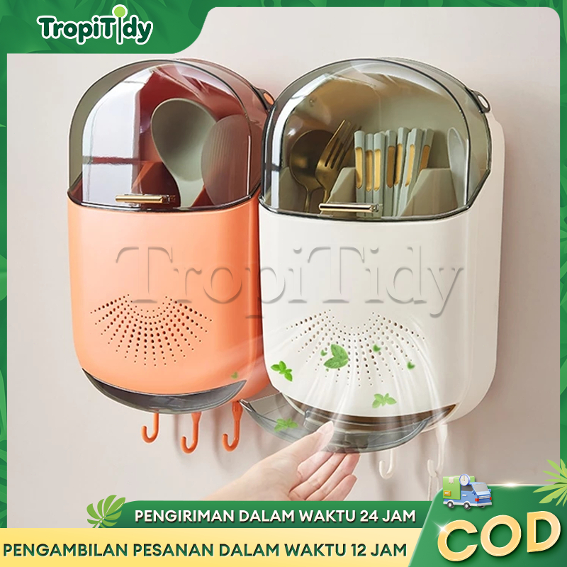 SALVO Tempat  Sumpit dengan Tutup Rak Wadah Dapur/Tempat Sendok Gantung/Rak Sendok Garpu