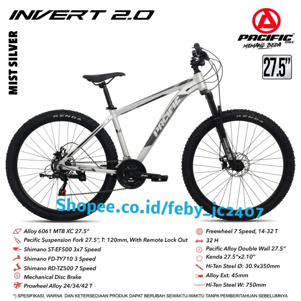 Pacific Invert 200 Sepeda gunung Mtb Pacific Ukuran 27,5 Inch Invert 2.0 Frame Alloy