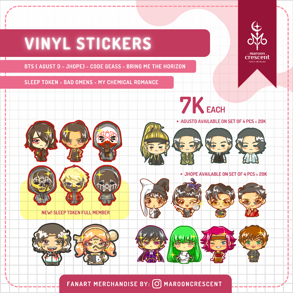 STICKER Vinyl BTS Agustd Jhope Suga Yoongi Jung Hoseok Code Geass Sleep Token BMTH MCR Bad Omens