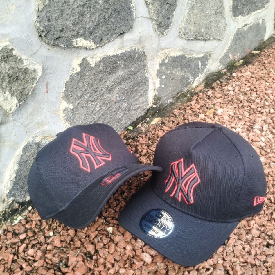 Topi Baseball Premium Bordir NY Hitam list Merah Unisex