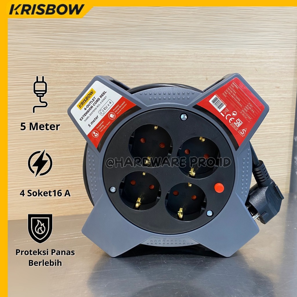Krisbow 5 Mtr Kabel Roll - Abu-abu Extension Cable Kabel Gulung Power Reel Kabel Listrik Cable Roll 