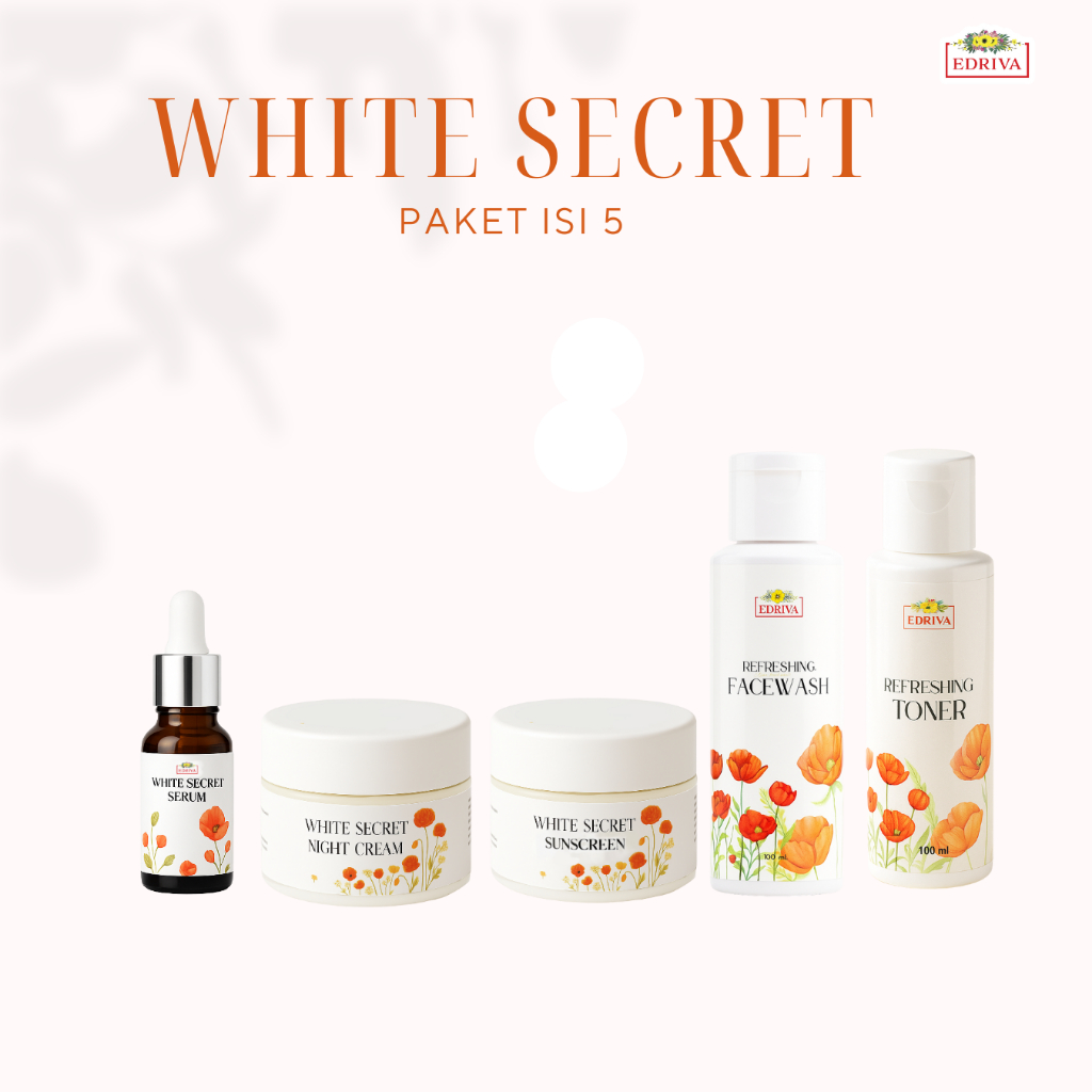 PAKET WHITE SECRET EDRIVA ISI 5 PCS | PAKET SKINCARE KRIM BPOM