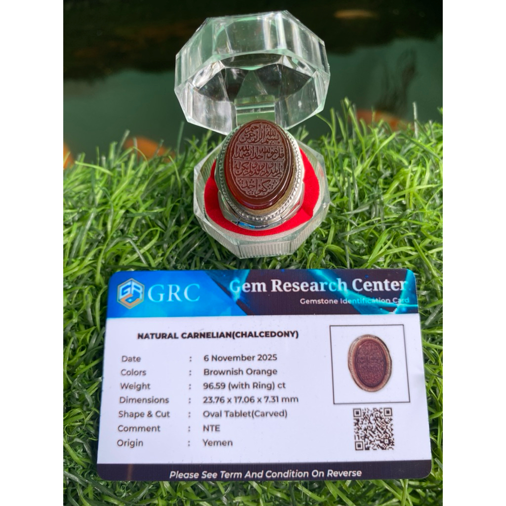 Cincin Batu Yaman ahmar / yaman (natural carnelian chalcedony) merah ukiran surah Al ikhlas