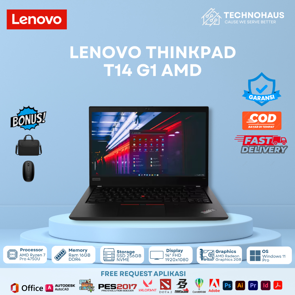 LAPTOP LENOVO THINKPAD T14 AMD RYZEN 7 PRO 4750U RAM 16GB SSD 512GB