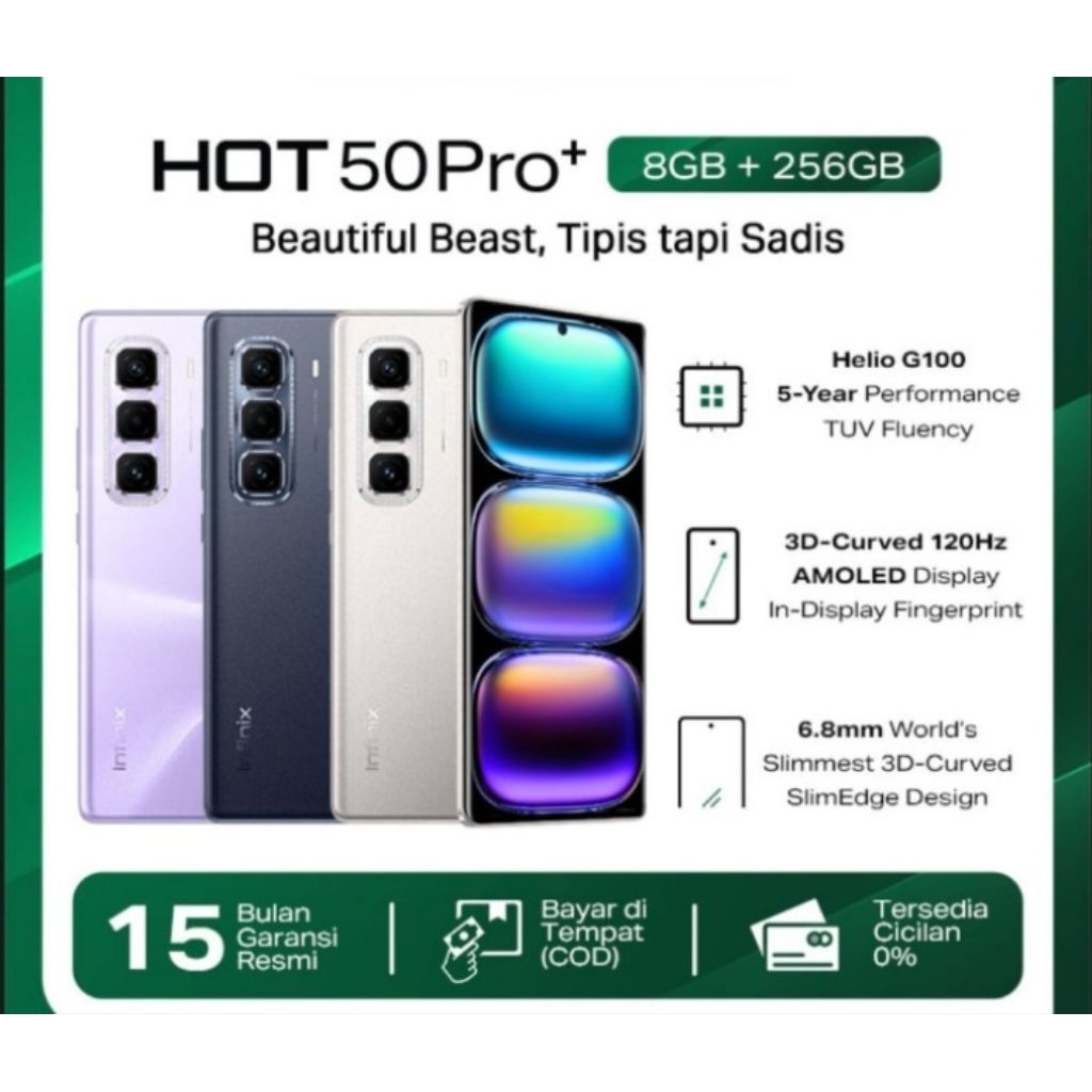 infinix hot 50 pro plus ram 8/256 gb layar lengkung original garansi resmi