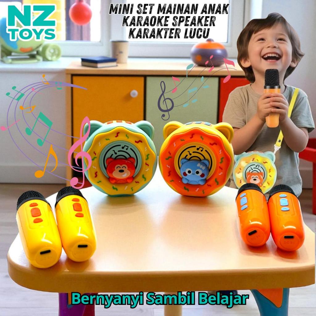 Mainan Anak Karaoke Speaker Mini Set Karakter Kucing Lucu Microphone Karaoke Portable Bluetooth Kara