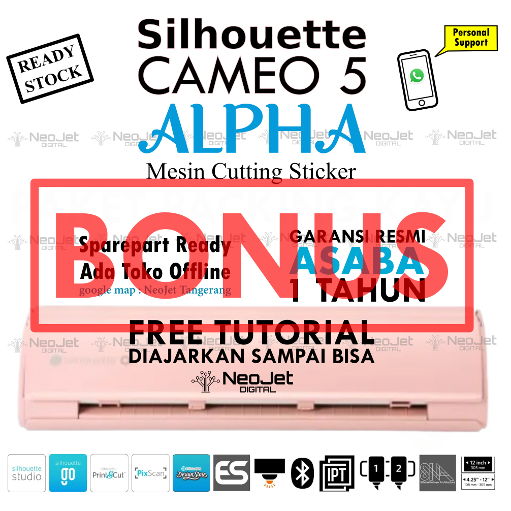 Mesin Cutting Sticker Silhouette Cameo 5 ALPHA Pink Alat Potong Stiker Sablon Digital Cut Contour